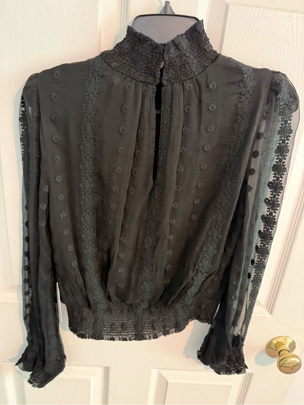 Astr Black Sheer Lace-Trim Blouse